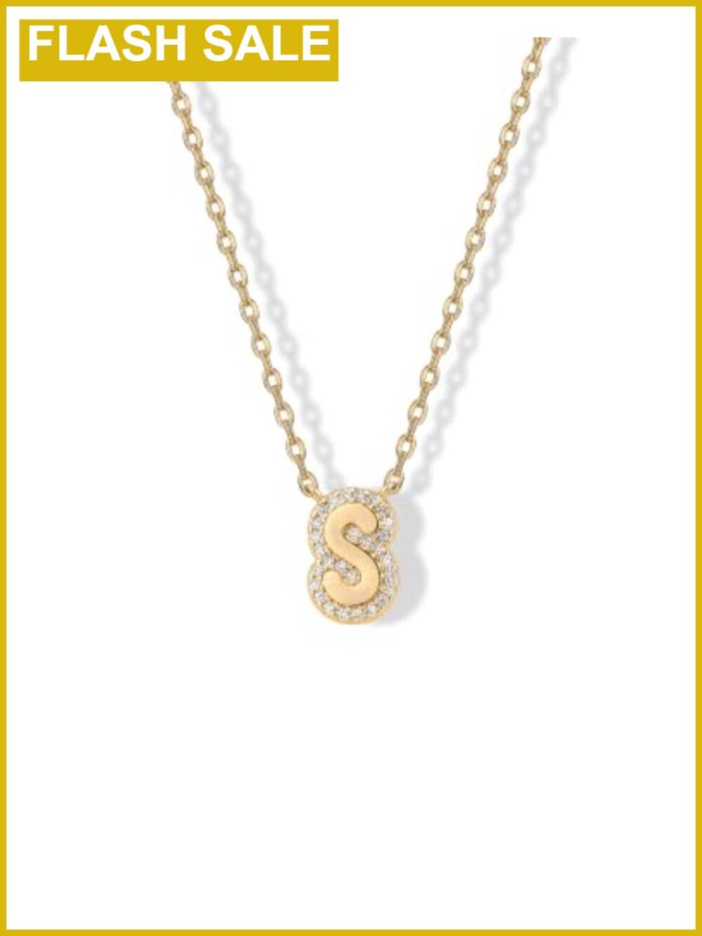14K Gold Plated CZ Bubble Initial S Pendant Necklace 16in + 2in Extender